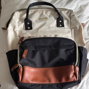 Chic Black and Cream Backpack with Brown Accents